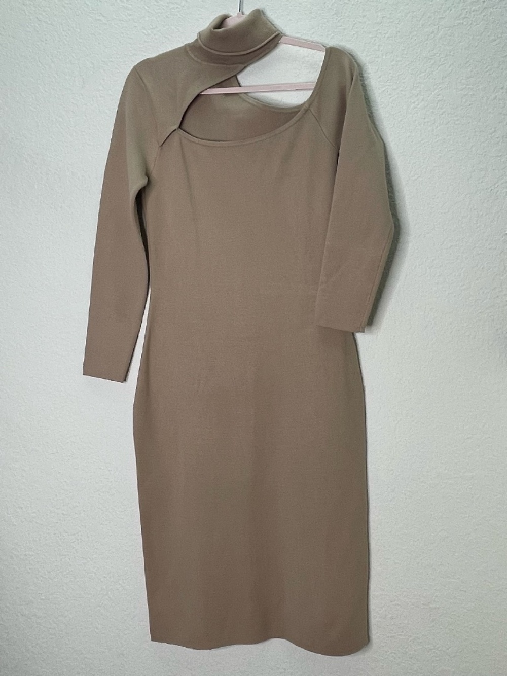 L’AGENCE Women’s L Brown Taupe Asymmetrical Cutout Turtleneck Midi Knit Dress
